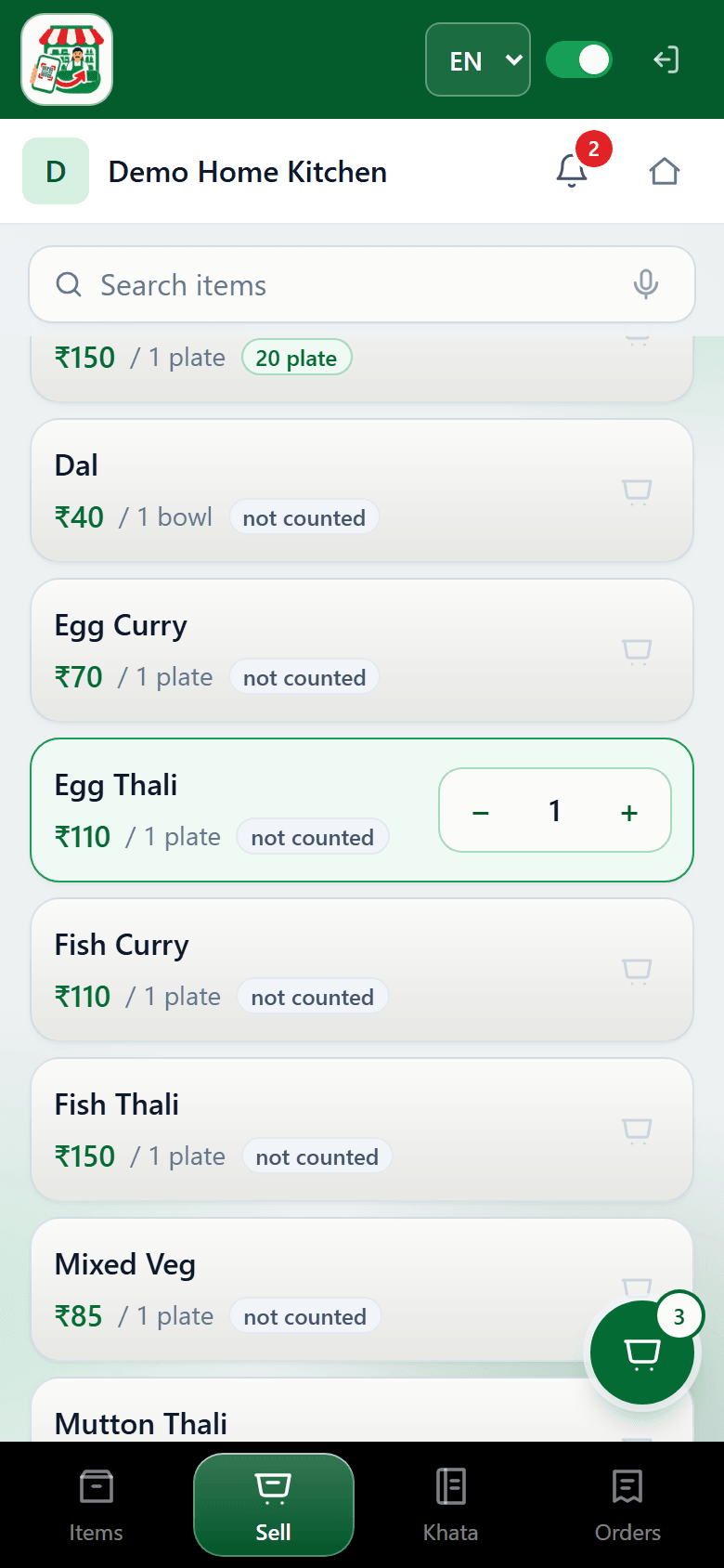 Demo Home Kitchen — Counter billing